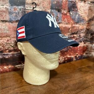 NEW Navy Blue NY YANKEES Logo Cap. Puerto Rico flag.